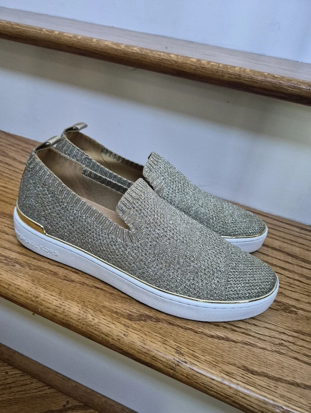 LADIES MICHAEL KORS Slip-On Knit Sneakers in Gold Size 10 M